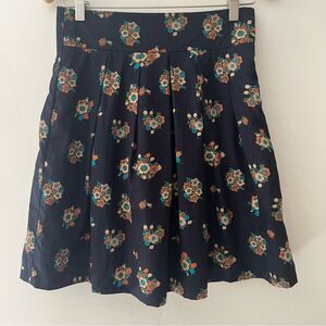 Costa Blanca Pleated Skirt Silk Floral Navy Orange Tulle Size Medium Preppy Twee